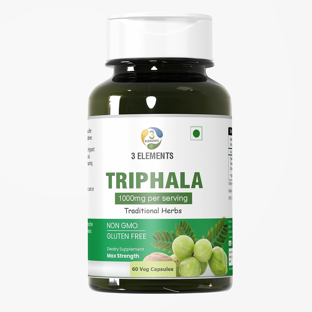 3 elementen Triphala 1000 mg I 60 capsules voor dagelijkse ontgifting, reiniging, & verjonging, digestie & colon ondersteuning, immuun systeem ondersteuning, adaptogeen, Nutriënt Dense, Vegan, Glutenvrije