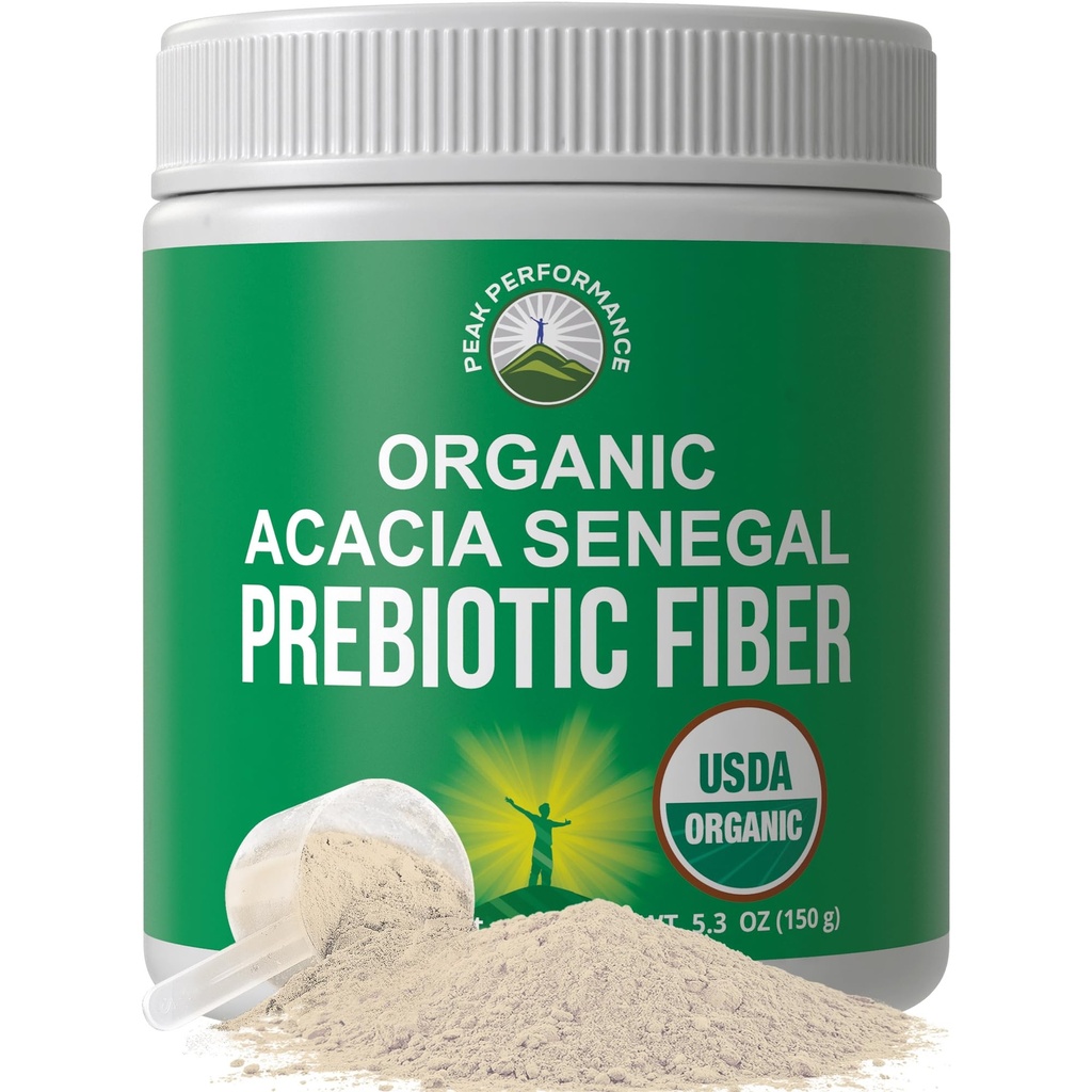 Biologische Acacia Senegal Prebiotic Fiber Powder. Unflavored USDA Organic Plant Based Soluble Vegan Prebiotics Gut Health Supplement met spijsverteringsenzymen. HSA + FSA in aanmerking komende vitaminen alleen goedgekeurde lijst
