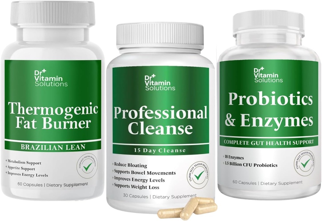 DR VITAMINE OPLOSSINGEN Thermogenic Fat Burner & Professional Detox Cleanse Bundle - 15 dagen reiniging voor gewichtsmanagement, Gut Health en Bloating Relief - 240 Caps