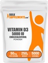 BulkSupplements.com Vitamine D3 Poeder - Cholecalciferol, Vitamine D Supplementen, 5000 IE - Glutenvrij, 50mg (125mcg vitamine D3) per portie, 250g (8.8 oz) (verpakking van 1)