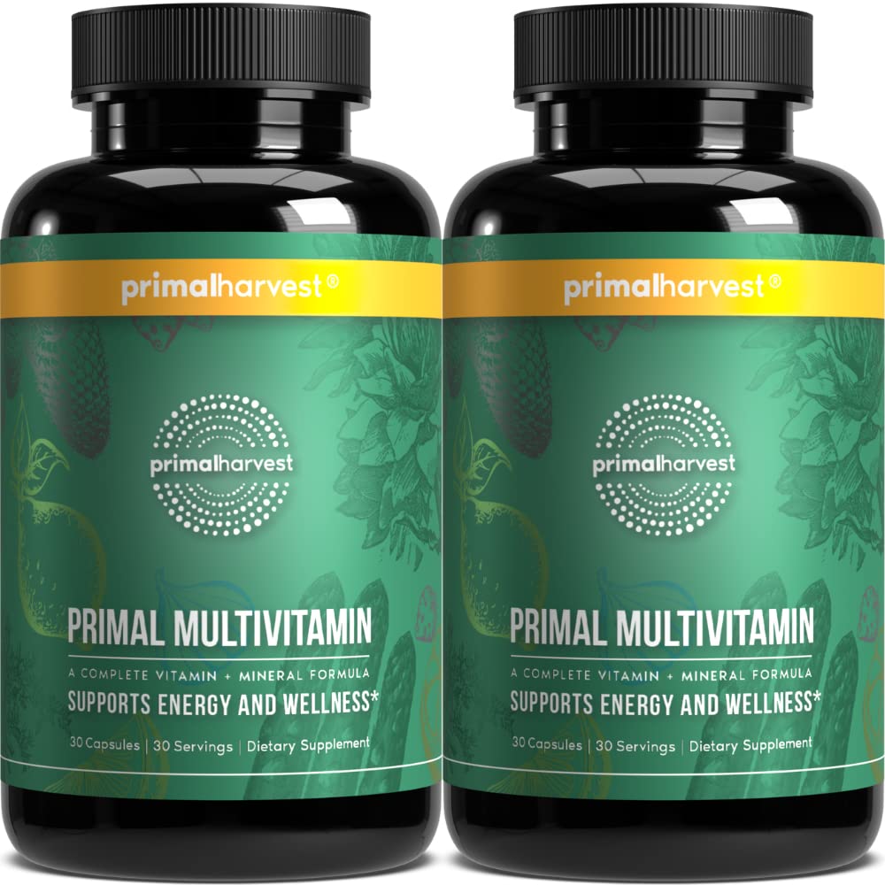 Primaire oogst Primal Multivitamine - Dagelijkse Multi-Vitamine Supplement met 21 essentiële vitamines en mineralen voor vrouwen en mannen (2 Pack (30 Tel))