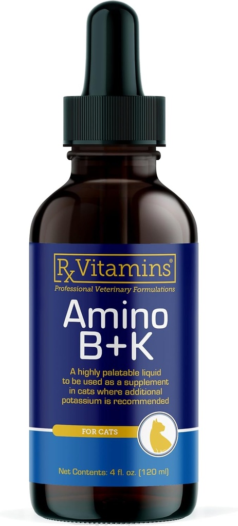 Rx Vitaminen Amino B+K - Cat Vitamine B & Kaliumsupplement voor Katten - met Aminozuren Taurine & Lysine - Aids in Cat Nieren Ondersteuning & Immune Ondersteuning voor Katten - Lever & Bacon 4oz