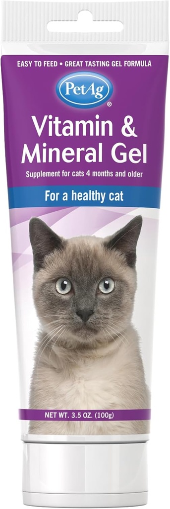 PetAg Vitamin & Mineral Gel Supplement for Cats - 3.5 oz - Provides Basic Daily Vitamins & Minerals for Cats 4 Months and Older - Easy to Digest
