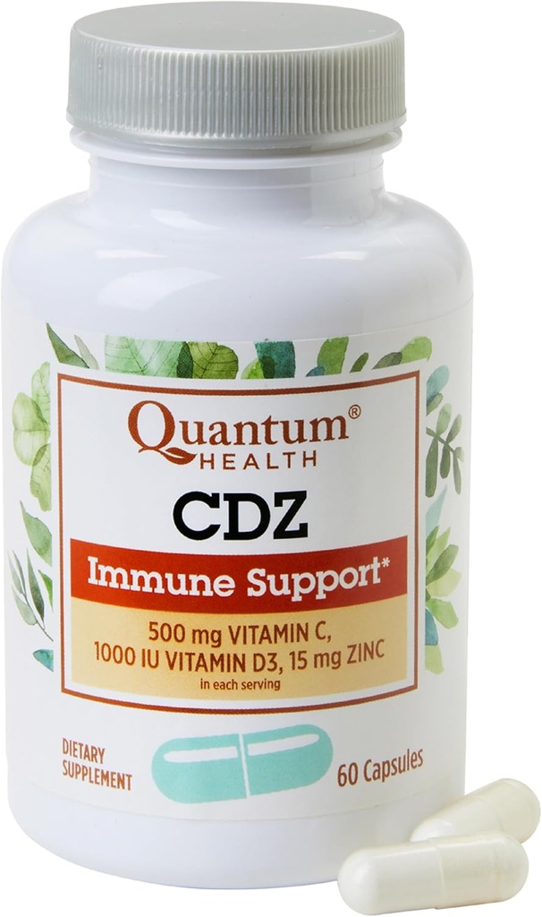 Quantum Health CDZ Immune Support Supplement Vitamine C 500 mg, Vitamine D 1000 IE Plus Zink 15 mg Krachtig Wellness Support Complex - Dagelijkse Immunity Boost voor vrouwen en mannen - 60 capsules