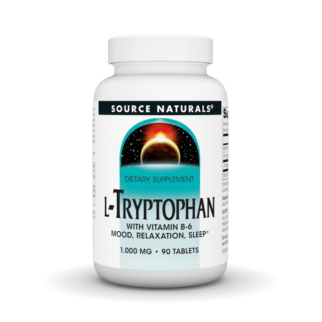 Bron Naturals L-Tryptofaan met vitamine B-6 ondersteuning Mood, ontspannen en slapen -1000 mg - 90 tabletten