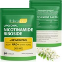 NAD+ Supplement met Nicotinamide Riboside-liposomale Nicotinamide Riboside 900Mg, Hoge zuiverheid Resveratrol NAD Supplement voor anti-Aging,Energie, Focus-80 Capsules