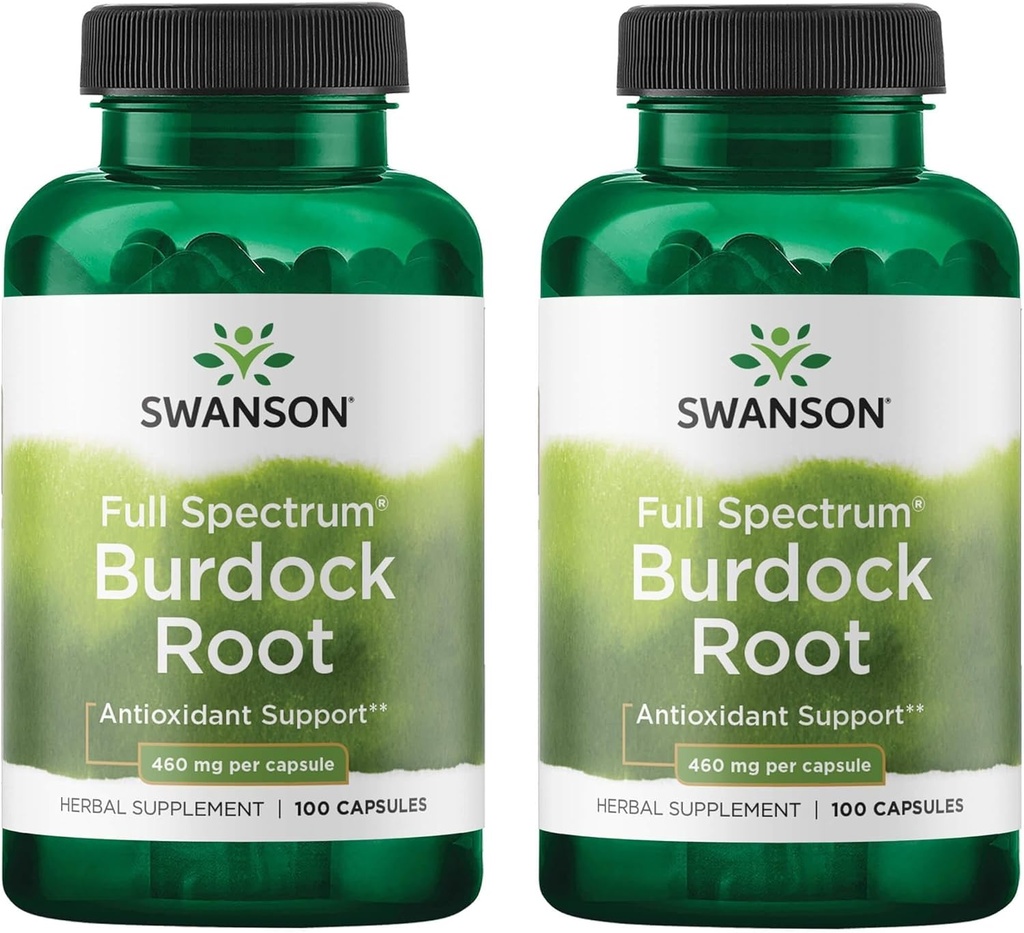Swanson Burdock Root Nier- en leverondersteuning - Detox Skin helpt bij het verwijderen van toxinen uit het lichaam - Ondersteuning goed zijn en gezond immuunsysteem - Herbal Antioxidant Supplement (460 mg 100 capsules) (2 verpakkingen)