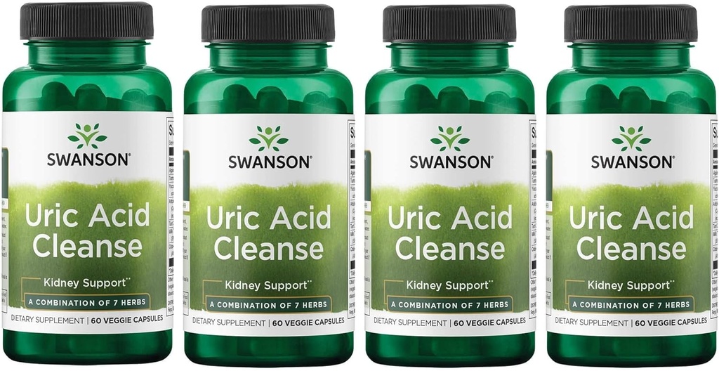 Swanson Uric Acid Cleanse - Natural Supplement Promoting Nierondersteuning - Kenmerken van een krachtige combinatie van 7 kruiden - (60 Veggie Capsules) 4 Pack
