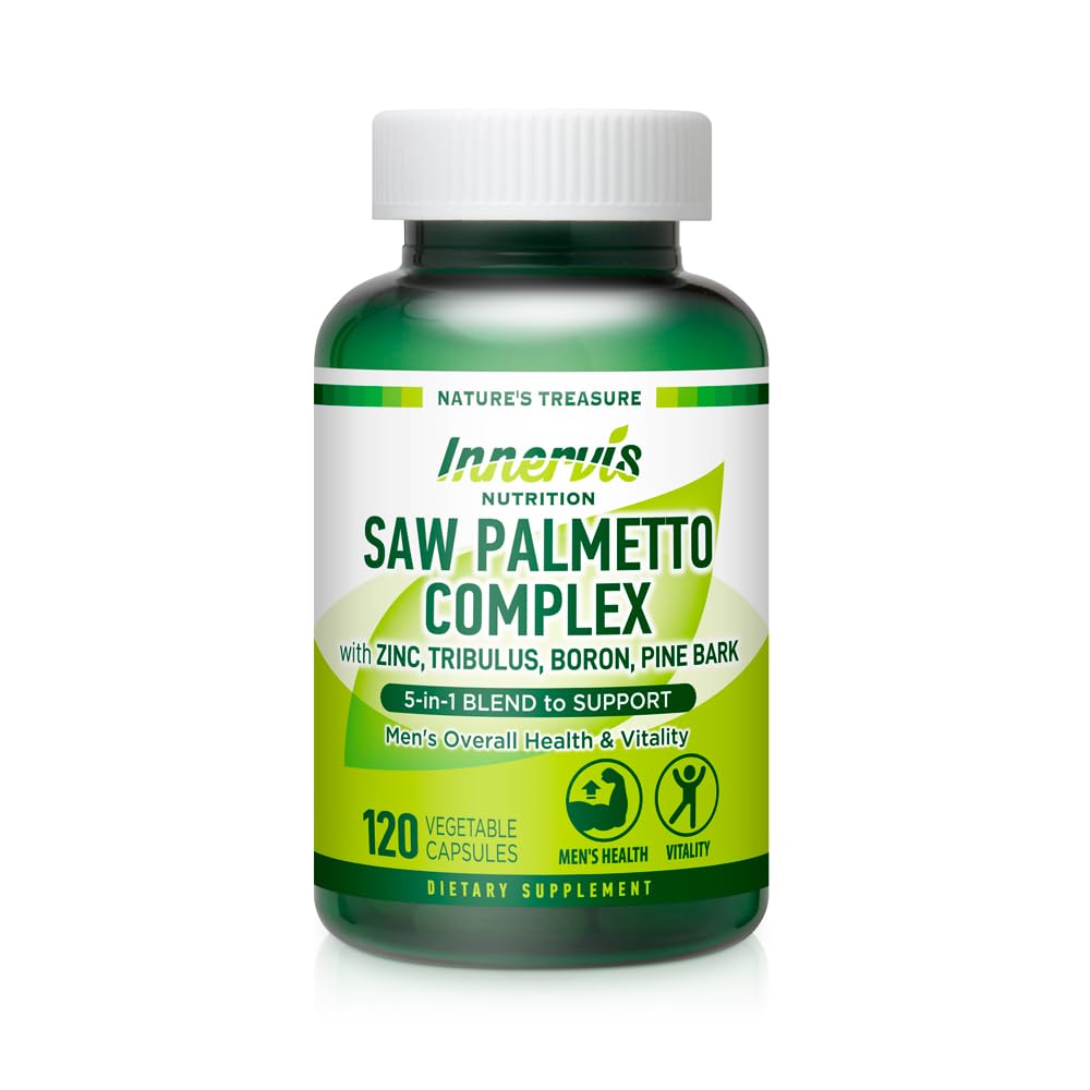 Prostaat- en urinesteun voor mannen 5-in-1 Zag Palmetto Complex met zink, Tribulus, Boron, Pine Bark 120 Veggie Capsules