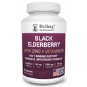 Dr. Berg Black Elderberry Capsules (Advanced Immune Support*) met 15.000 IE vitamine D, 60 mg zink, & 90 mg Camu Camu - (4-in-1) Sambucus Elderberry Immune Support Supplement - 90 capsules