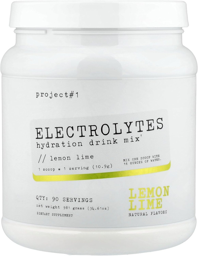 Project #1 Electrolyte Drink Mix - Lemon Lime Flavor - Verbeterde hydratatie met kalium en kokoswater - Low Calorie, High Performance Electrolyte Powder for Fitness & Endurance - 90 porties
