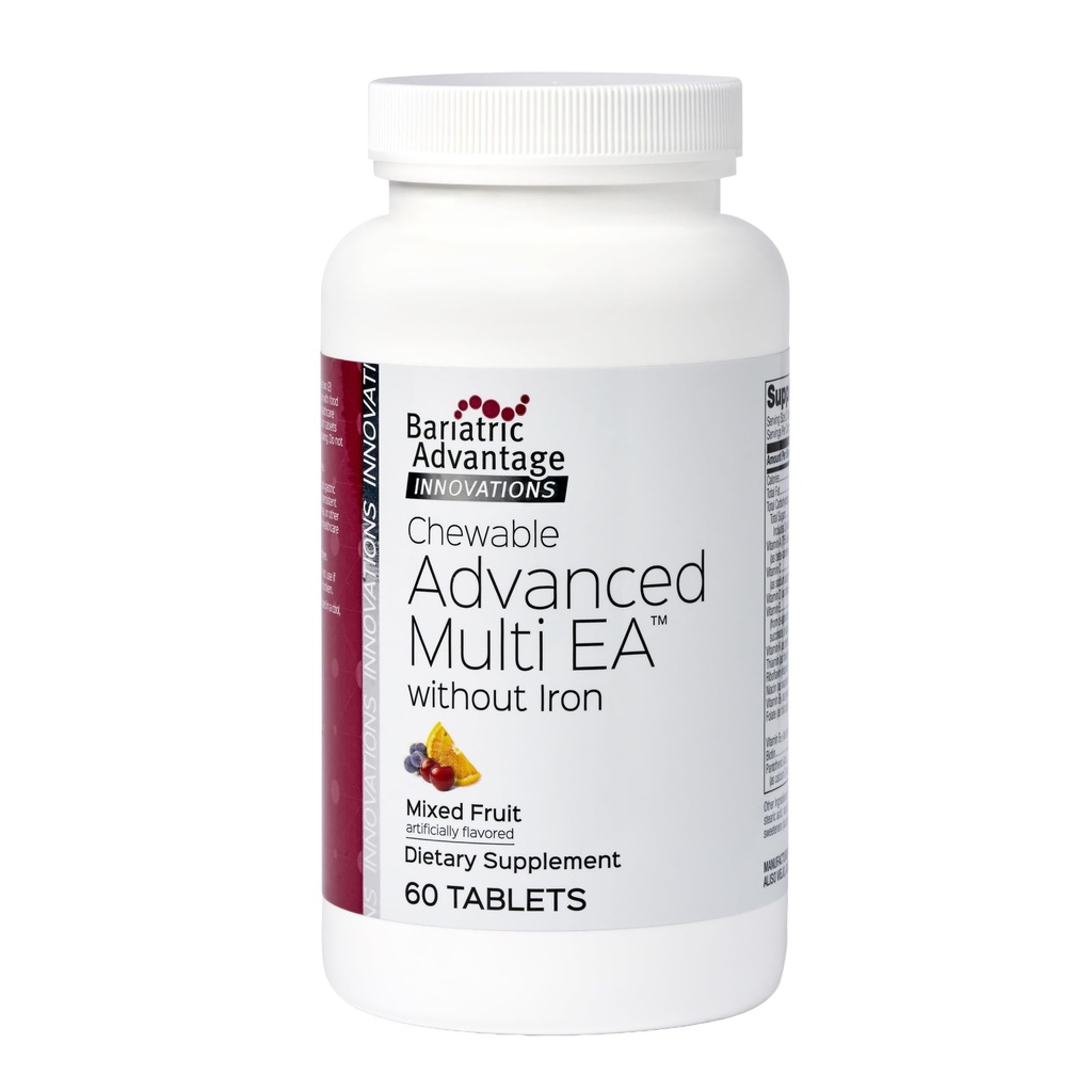Bariatrische Voordeel Kauwbaar Geavanceerd Multi EA zonder ijzer, Hoge Potentie Dagelijkse Multivitamine voor Bariatrische Chirurgie Patiënten Inclusief Gastric Bypass, Mouw Gastrectomie, DS - Gemengde Fruit, 60 Tellen
