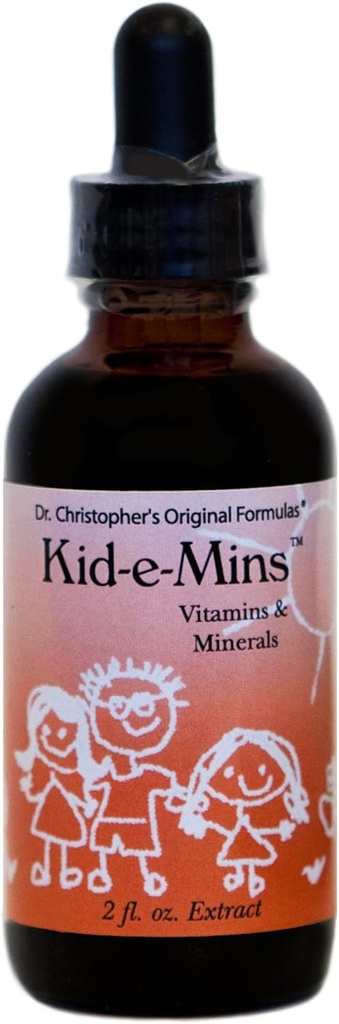 Christopher's Originele Formules Kid-E-Mins Vitaminen & Mineralen, Natuurlijke Sinaasappelsmaak, Kinderen Liquid Multivitamine, 2 oz