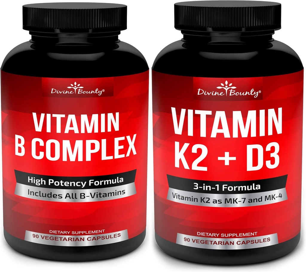 Divine Bounty Super B Complex Vitaminen & Vitamine K2 met D3 bundel