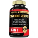 6in1 Cayenne Pepper Extract Capsules met Organische Kurkuma Curcumin Wortel, Zwarte Peper, en meer - Ondersteuning Digestie Systeem, Hart Gezondheid, Immuniteit Functie - 210 Capsules
