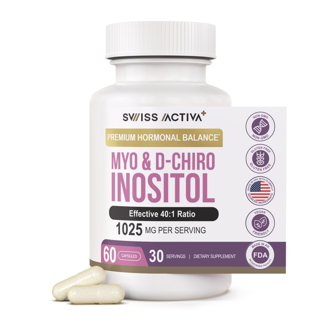 Swiss Activa+ Labs Myo Inositol & D-Chiro Inositol Supplement – 40:1 Ratio – Women’s Hormone Support – Supports Overall Menstrual Health & Metabolic Wellness – 30 Day Supply