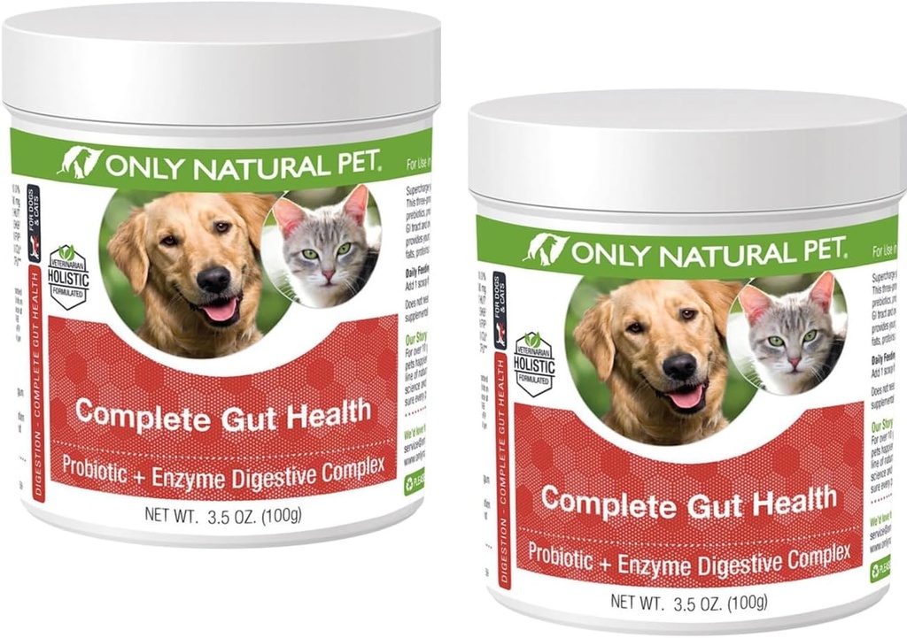 Only Natural Pet Complete Gut Health Complex - Probiotics & Digestive Enzyme Supplement for Dogs & Cats - Promotes Healthy Digestion, Immune System, Nutrient Absorption -3.5oz Powder (Pack of 2)