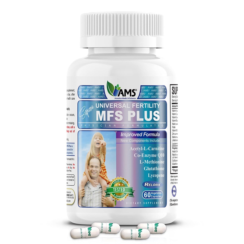 America Medic & Science MFS Plus Vruchtbaarheid Supplementen voor mannen (60 Capsules) Sperma Count Booster, Ondersteunt Motiliteit Natuurlijke Voorbevruchting Vitaminen, Reproductieve Hulp, met Zink, CoQ10