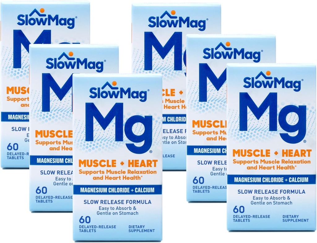 Slow Mag Magnesiumchloride en Calcium, elk 60 tabletten (waarde verpakking van 6)