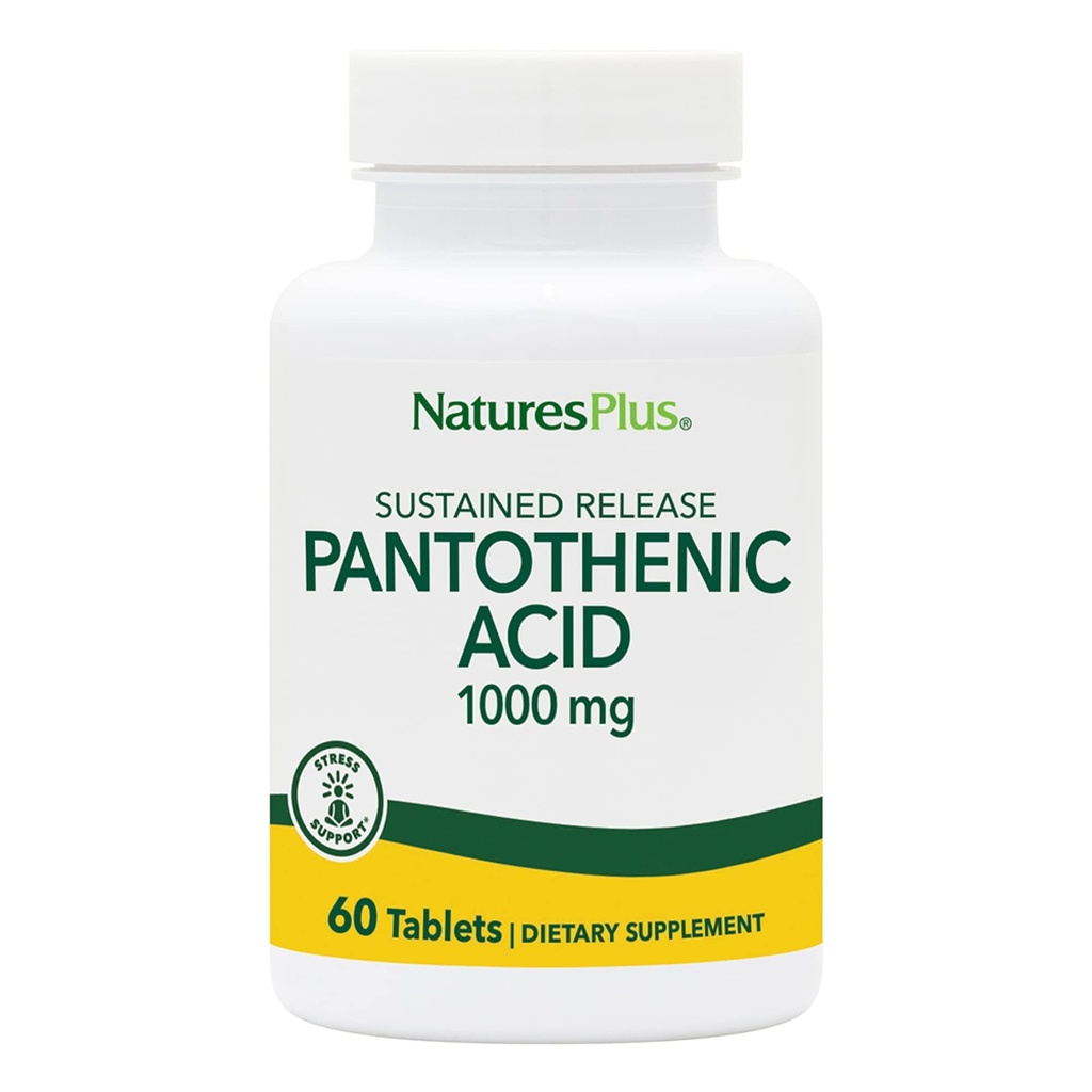 NaturesPlus Pantothenic Acid, Sustained Release - 1000 mg, 60 tabletten - High-Potency Vitamine B5 Supplement - Vegetarisch, Glutenvrij - 60 porties