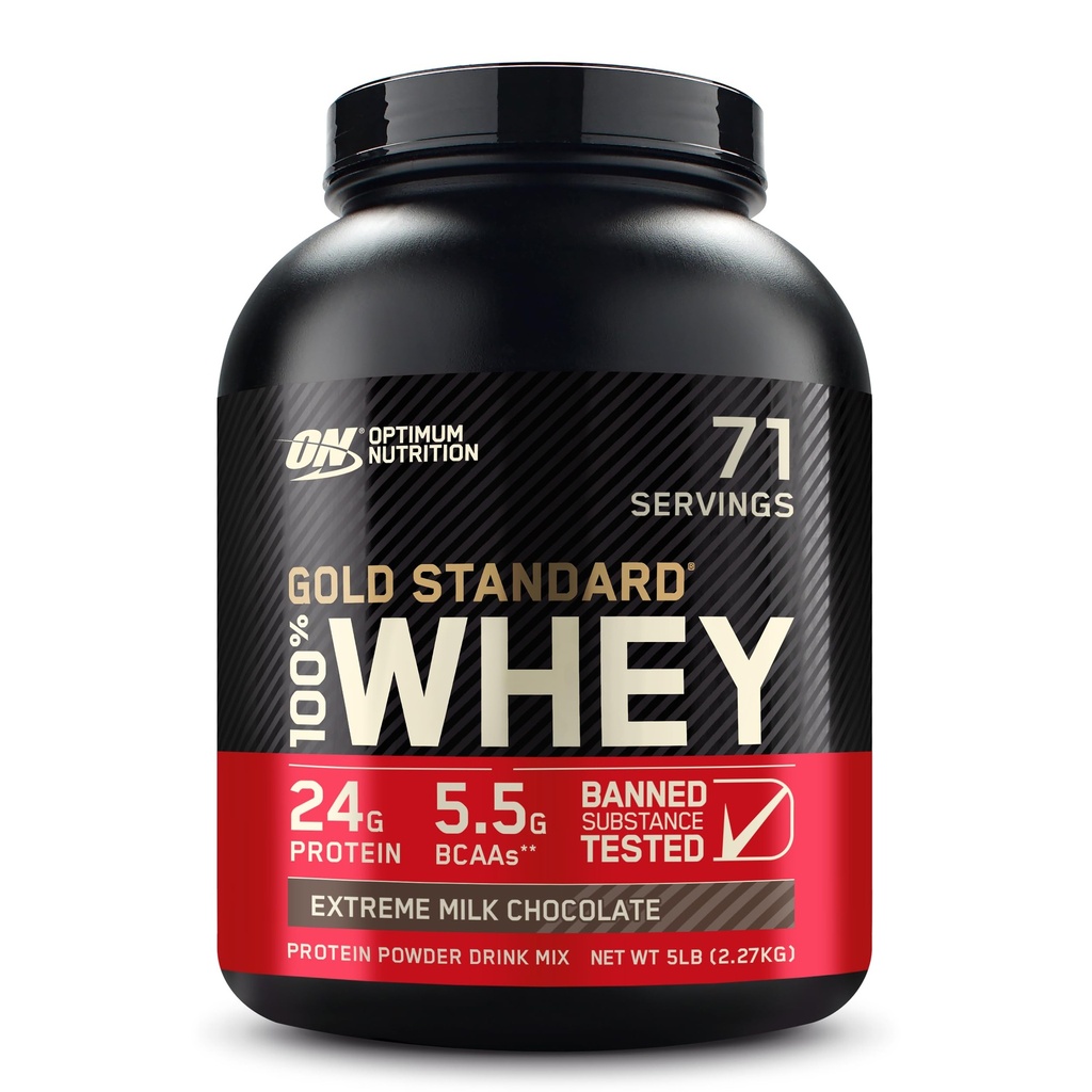Optimale Voeding Goud Standaard 100% Wei Proteïne Poeder, Extreme Melk Chocolade, 5 Pond (Verpakking mei Vary)