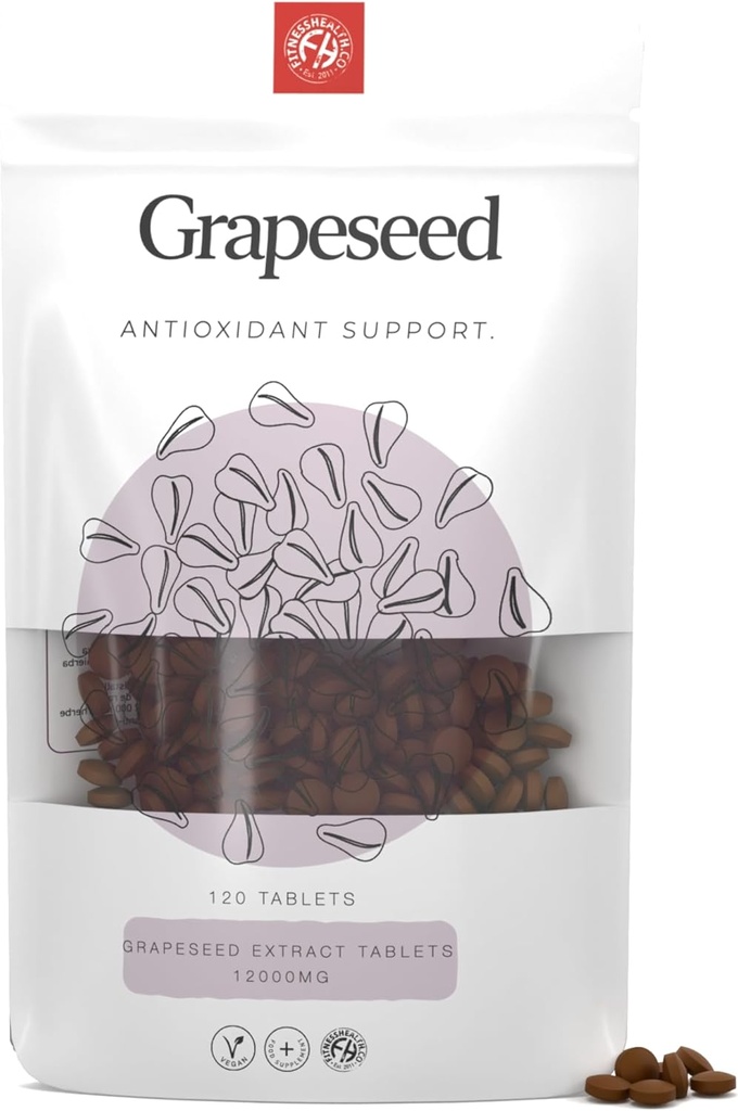 Fitness Health Grapeseed Extract Tabletten 12000mg Hoge Kracht Supplement Puur Grapeseed Extract Vegan Tabletten Vervaardigd in het Verenigd Koninkrijk
