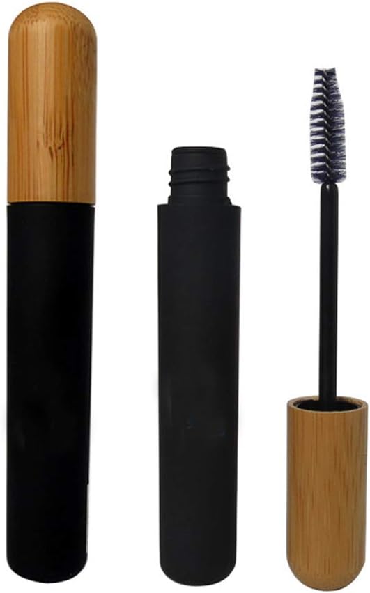 mollensiuer 2Pcs 6ml Refillable Empty Mascara Tube Bottles Vials Black Reusable Eyelash Cream Container Bottle with Eyelash Wand and Bamboo Cap for DIY Mascara, Travel