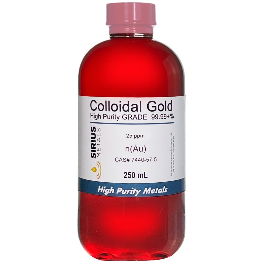 Klopt . 25 ppm - 99,99+% zuiverheid - 250 ml (8,45 Fl Oz) in heldere BPA-vrije plastic fles - Made in USA