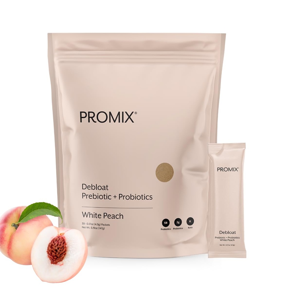 ProMix Nutrition Debloat Prebiotics and Probiotics, Bloating Relief for Women, Gut Cleanse Detox for Men and Immune Support - White Peach - 30 Servings (Pack of 30)