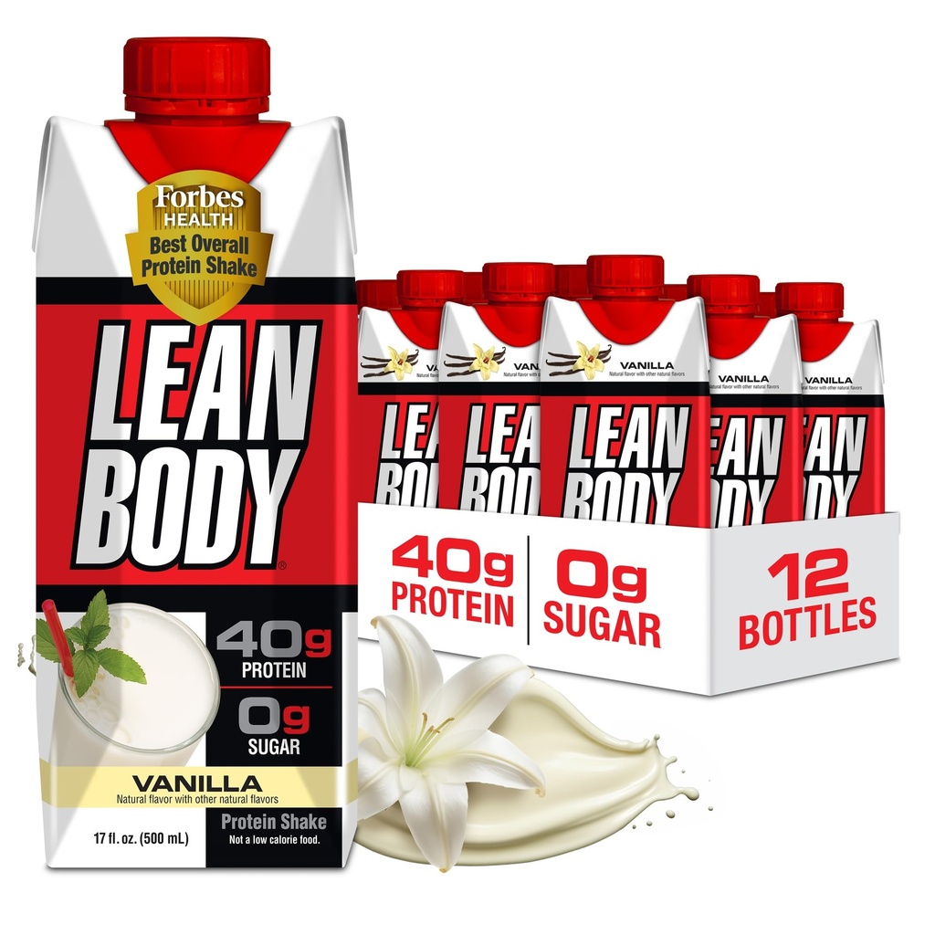 Lean Body Ready-to-Drink Vanille Proteïne Shake, 40g Proteïne, Wei Blend, 0 Suiker, Glutenvrij, 22 Vitaminen en Mineralen, 17 Fl Oz (verpakking van 12) LABRADA