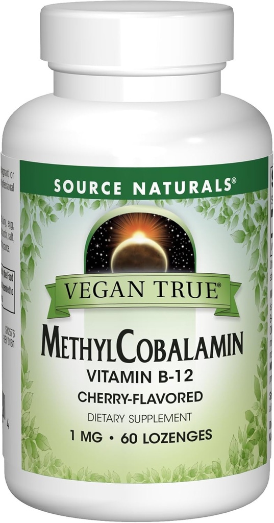 Bron Naturals Vegan Methyl Cobalamine, Vitamine B-12 Cherry Flavored Dieetsupplement, 1 Mg - 60 Lozen