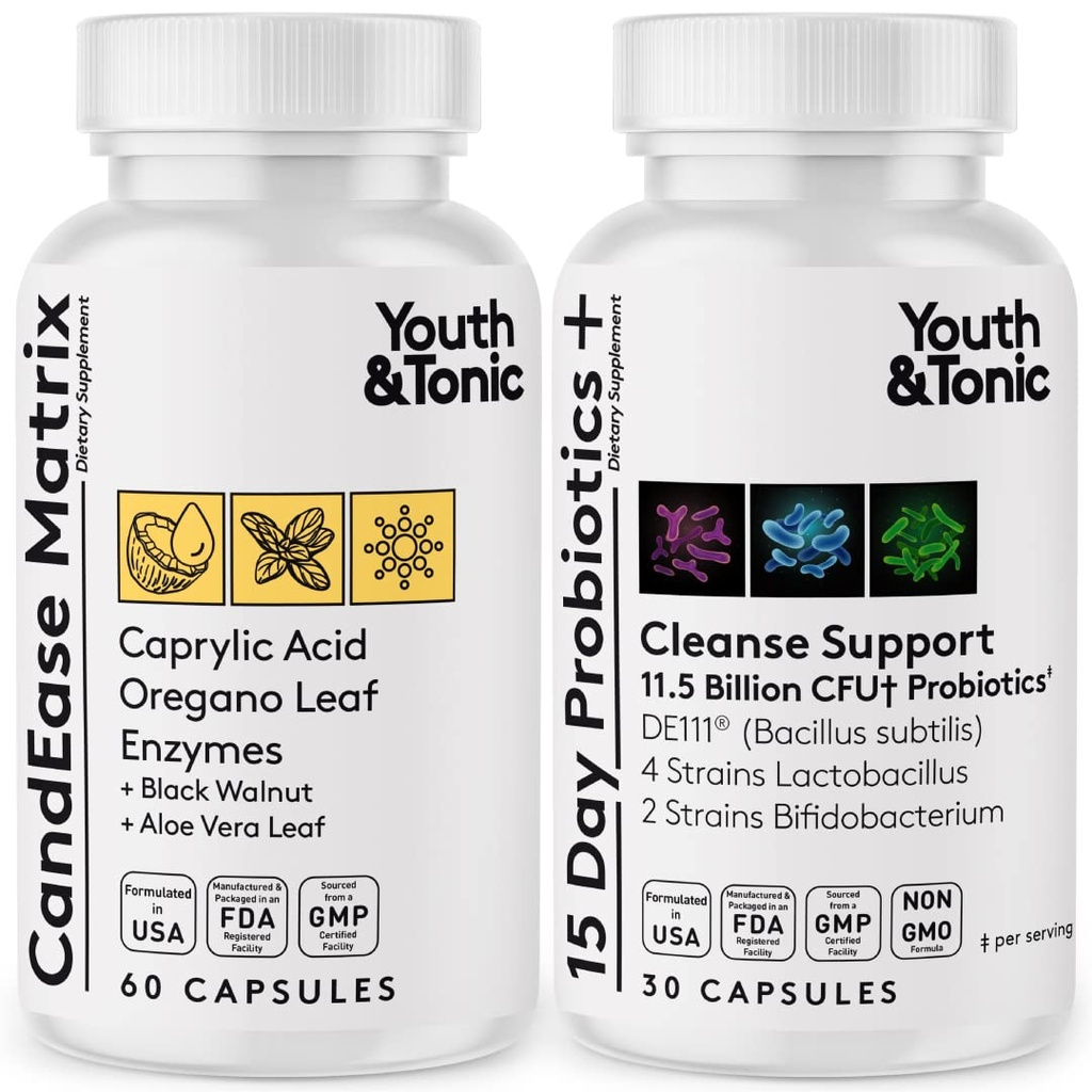 Jeugd- en tonic-Oregano en caprylzuur Gut Health Supplement met Probiotica en Kruiden voor Gut Flora Balance, Digestieve en Intestinale Gezondheid en Immuun Ondersteuning 90 Capsules