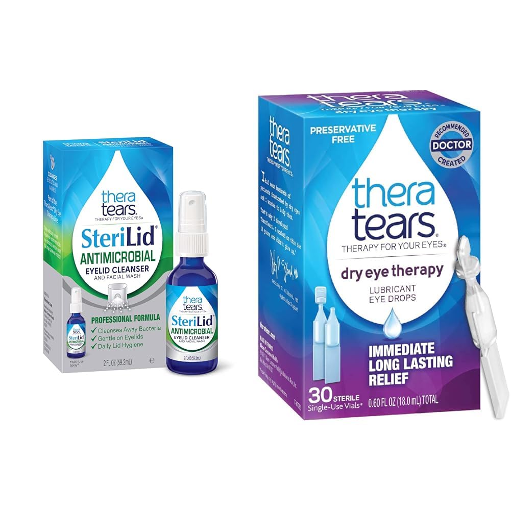 TheraTears SteriLid ooglidreiniger en droge oogtherapie Lubricant Eye Drops Bundle, 2 fl oz en 30 flacons