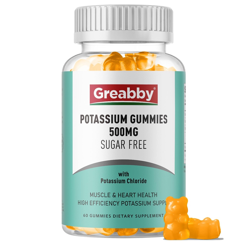 Kalium Gummies, Kaliumchloride voor volwassenen, 60 porties, Suikervrije Kalium Supplement, Muscle Relief & Heart Health voor vrouwen Mannen, Electrolyte Balance, Efficiënte Kalium Supply