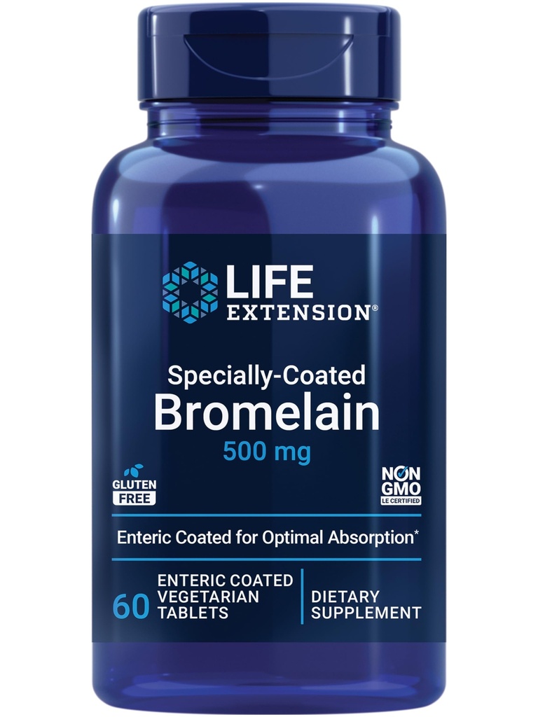 Life-extension Speciaal gecoated bromelaïne, Ananasextract, Joint Health, Joint Comfort, Vegetarisch, Glutenvrij, Non-GMO, 500 mg, 60 enteric-Coated tabletten