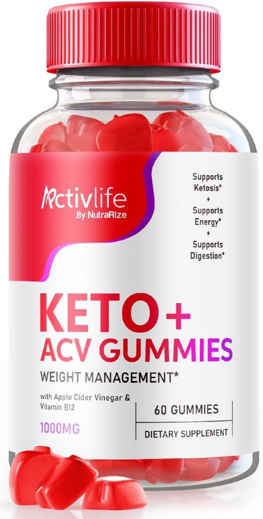 NutraRize ActivLife Keto+ACV Gummies Geavanceerd gewichtsverlies, Effectieve Slimming Gummies 1000 MG, Gomitas Reviews, (60 Gummies)