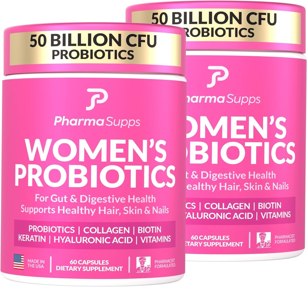 ADVANCED Vrouwenprobiotica voor Gut Health - Hair, Skin, & Nails Vitaminen Ondersteuning - 50 miljard CFU w/ Collageen, Biotin & Keratine - Probiotisch supplement voor spijsverterings- en opgeblazenheidsrelief, USA-Made