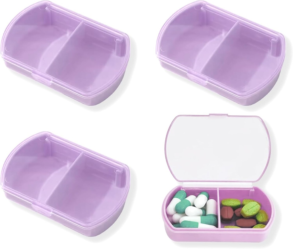4PCS Kleine pil geval Travel pil Box Cute pil Organizer voor Purse Portable Daily Medicine Organizer 2 Compartiment pil houder voor vitamines, Visolie, Supplementen