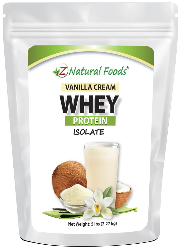 Z Natural Foods Vanilla Cream Wei Proteïne Isolaat, Voeding-Rijk, Smaakvol Proteïne Poeder voor Hart Gezondheid en Immuniteit, Geweldig in thee, koffie, Smoothie, Non-GMO, Glutenvrije, Kosher, 5 lbs