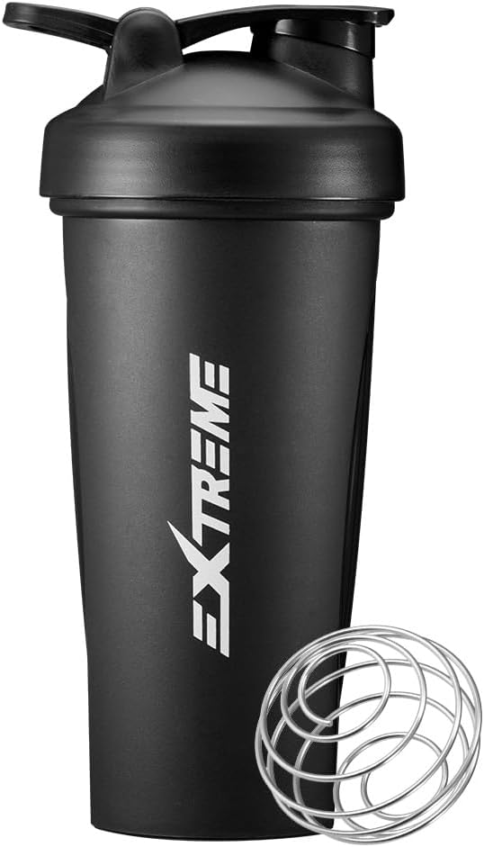 EXTREME Classic Shaker Bottle with Wire Whisk, Perfect voor Proteine Shakes and Pre Workout, Leak Proof Shaker Cups, BPA Free, Vaatwasser SAFE, 24 Ounce, Zwart