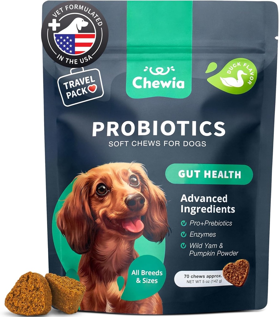 Probiotica voor honden - Ondersteuning Gut Health, Immuniteit, Gistbalans, Itchy Huid, Allergieën - Hondenprobiotica en spijsverteringsenzymen - Coprophagia Deterrent voor honden - 180 Probiotische Kauwen voor honden