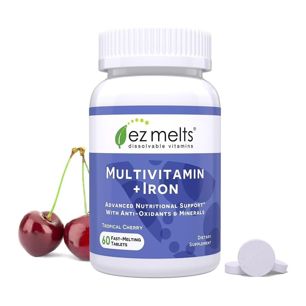 EZ Melts Oplosbare Multivitamine met Ijzer voor Vrouwen en Mannen, Suikervrije, 1-maand levering - 1 Pack