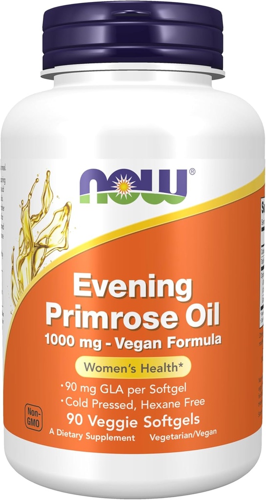 NOW Foods Supplementen, Avond Primrose Oil 1000 mg, Koud geperst, Hexane Free, Vegan Formula, 90 Veg Softgels