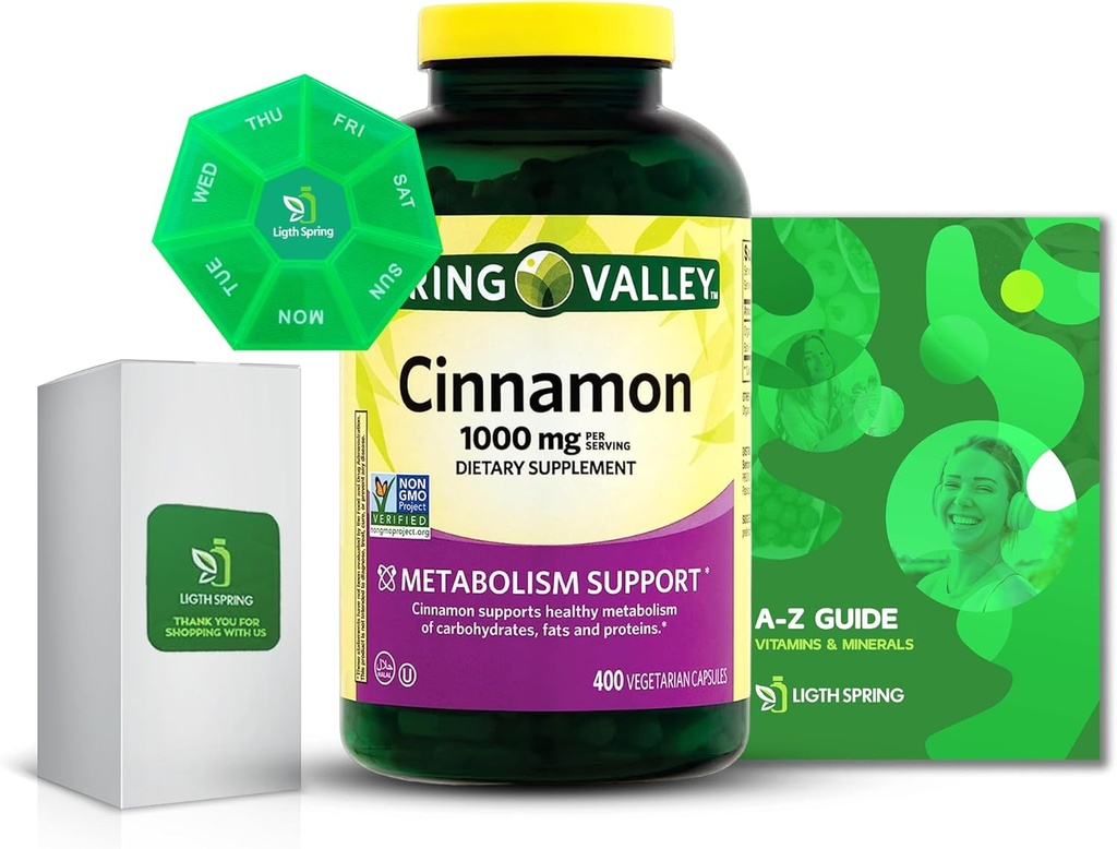 Kaneel 1000mg Dieetsupplement Capsules, 400 Tel met Bundle Exclusive Better Ligth&Spring Guide