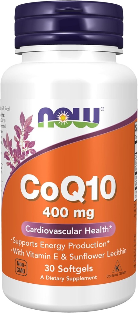 NOW Foods Supplements, CoQ10 400 mg, Pharmaceutical Grade, All-Trans Form geproduceerd door Fermentation, 30 Softgels