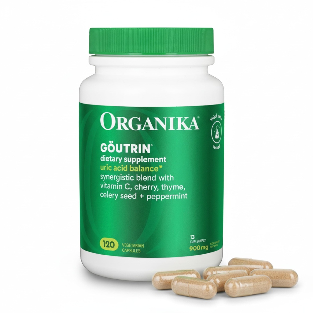 Organika Goutrin Uric Acid Flush for Jout (120 Caps): Voorzichtige jicht ondersteuning met kers, tijm, selderijzaad, pepermunt, & VIT C: Clean & Vegan Jout supplementen voor mannen en vrouwen - Metabolisme en mobiliteit