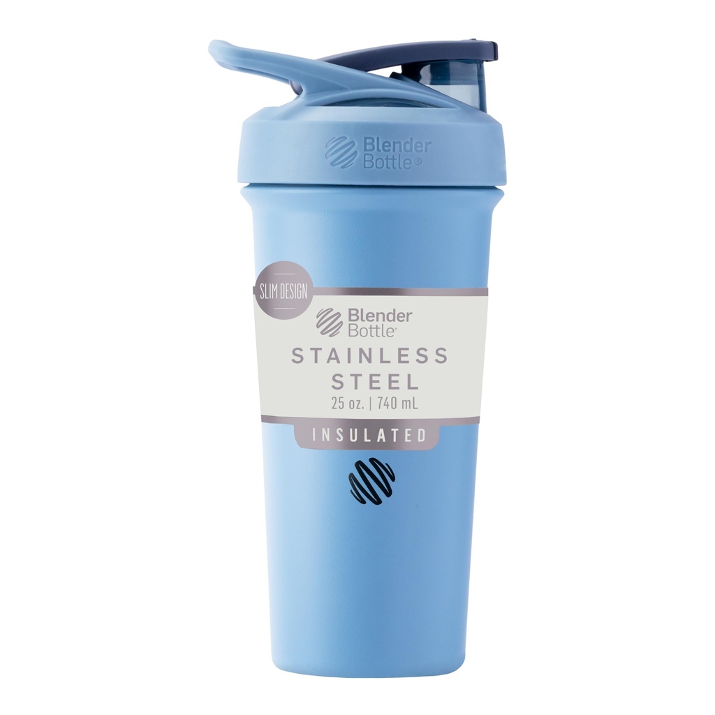 BlenderBattle Sport Sleek Geïsoleerde Roestvrij stalen Shaker Fles met Draad Whisk, 25-Ounce, Dusty Blue 