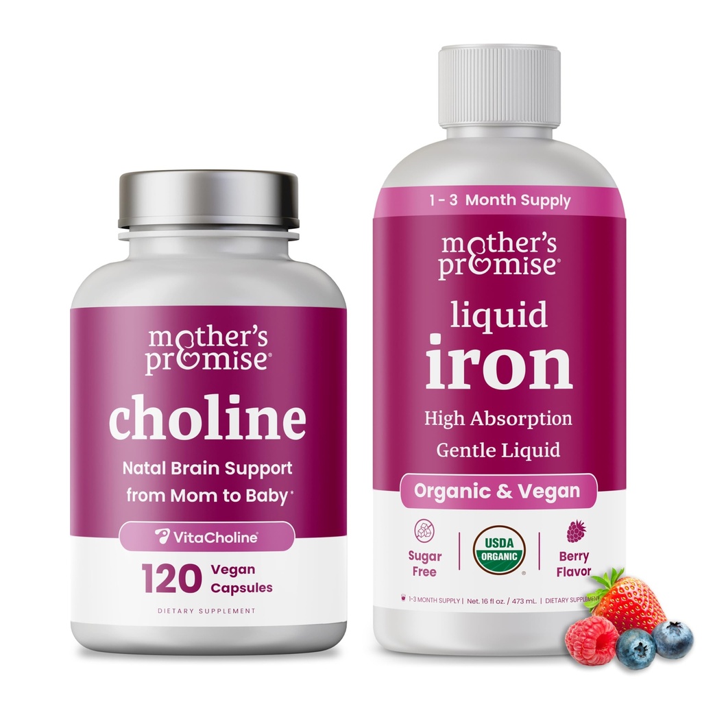 Moeder's belofte vloeibaar ijzer & Choline Capsules bundel