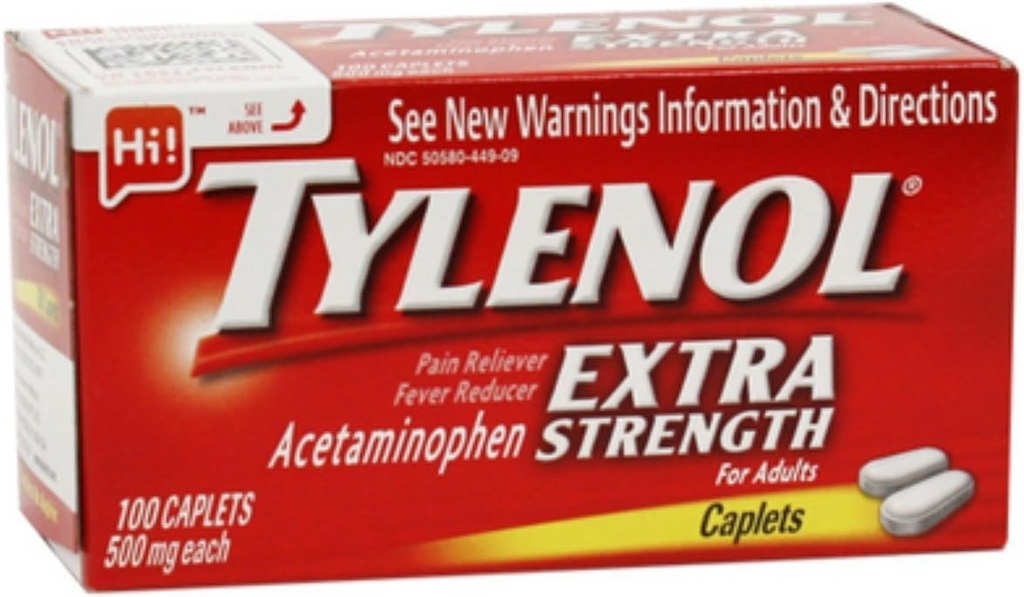 Tylenol Extra sterkte Acetaminofen, 500 mg Capletten, 100 Tellen