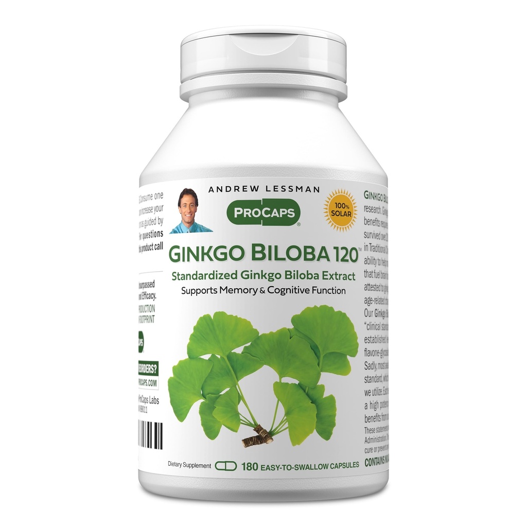 ANDREW LESSMAN Ginkgo Biloba 120mg - 180 Capsules - Gestandaardiseerde Extract om de stroom van zuurstof en voedingsstoffen te behouden om het brein te voeden. Ondersteunt hersenen, geheugen en cognitieve functie. Geen additieven
